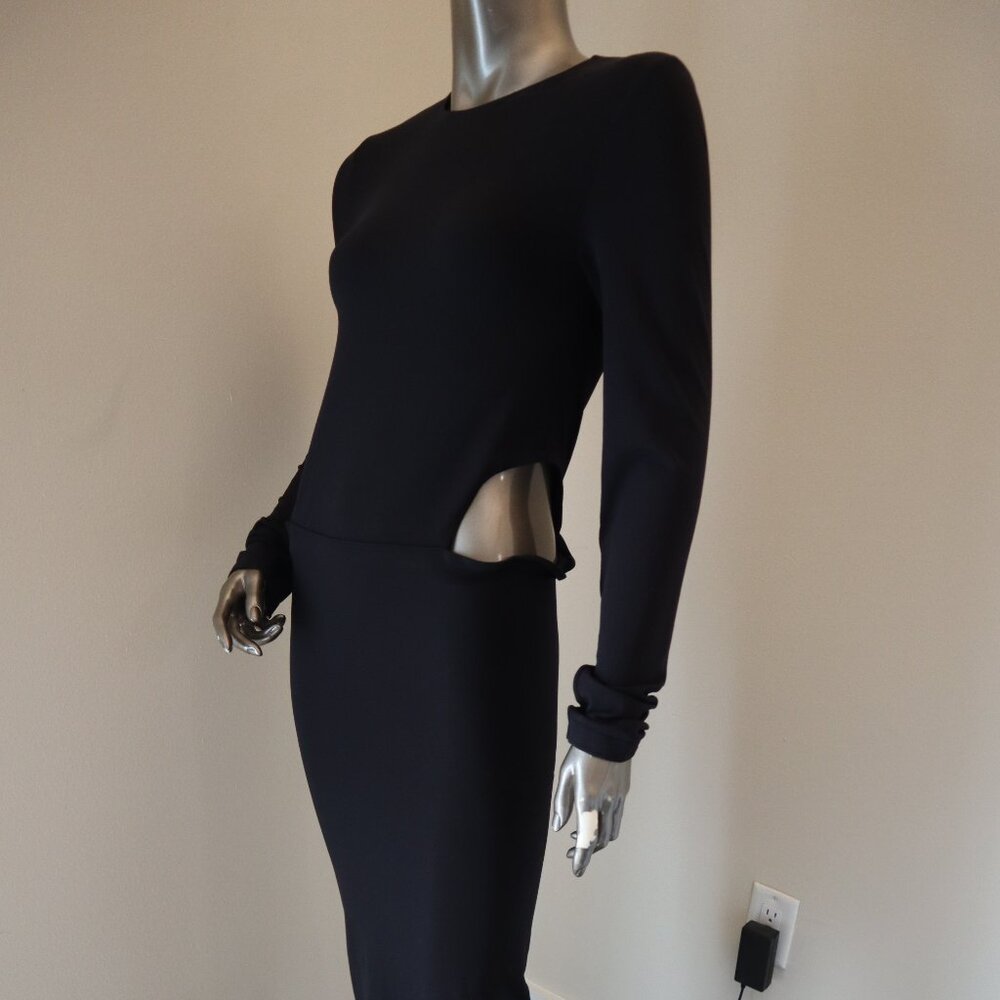Amina Muaddi Black Long-Sleeve Cutout Midi Dress